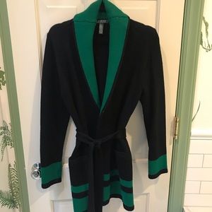 Ralph Lauren Black & Green Belted Cardigan